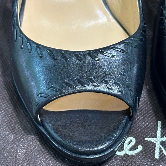 Cole Haan Women's Black Slingback Peep Hole Wedges Leather New - Picture 5 of 8
